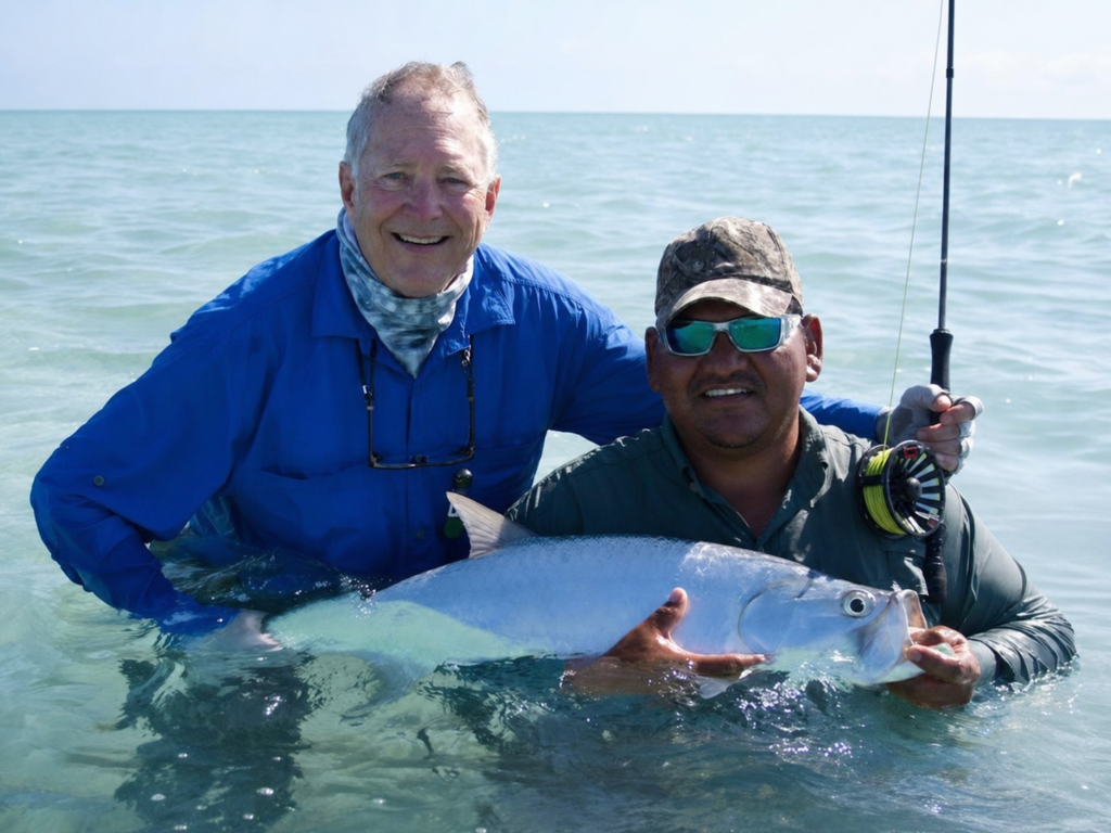 Captain Ezequiel Verde with a fly-fishing guest and their catch